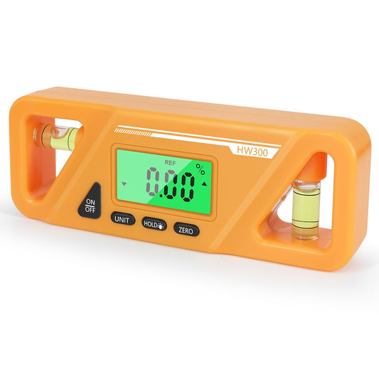 HW300 Mini Digital Protractor Electronic Angle Finder Magnetic Angle Gauge 2 Measurement Modes Inclinometers Torpedo Level Box with Double Bubble/LCD Display - Orange