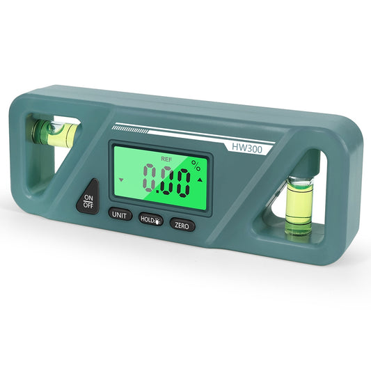 HW300 Mini Digital Protractor Electronic Angle Finder Magnetic Angle Gauge 2 Measurement Modes Inclinometers Torpedo Level Box with Double Bubble/LCD Display - Cyan