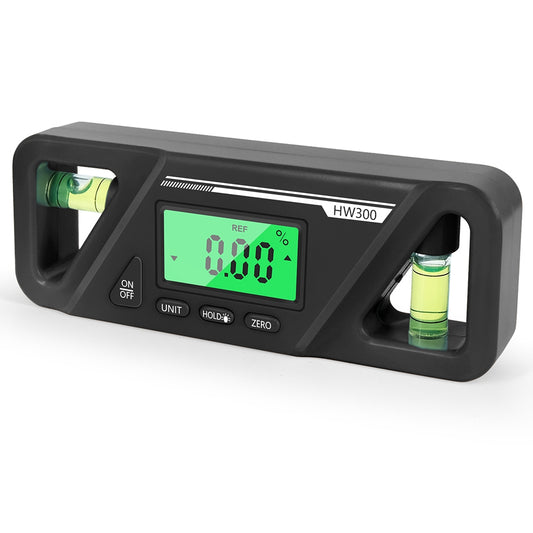 HW300 Mini Digital Protractor Electronic Angle Finder Magnetic Angle Gauge 2 Measurement Modes Inclinometers Torpedo Level Box with Double Bubble/LCD Display - Black