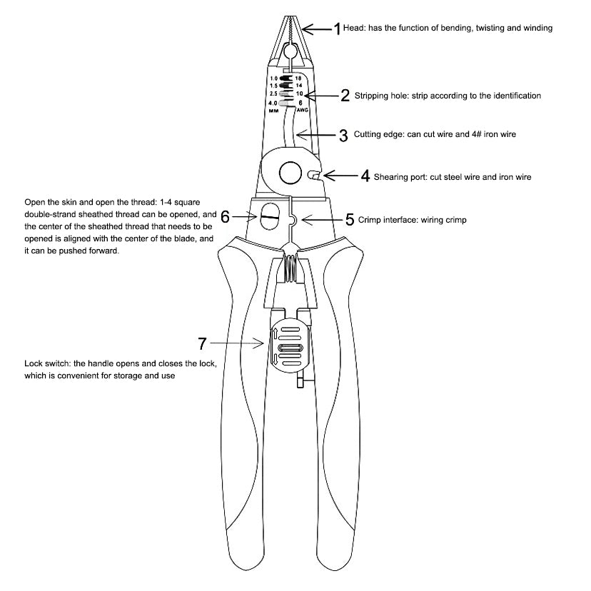 6 in 1 Multifunction Wire Stripper 9 Inch Electrician Long Nose Pliers Crimper Cutter