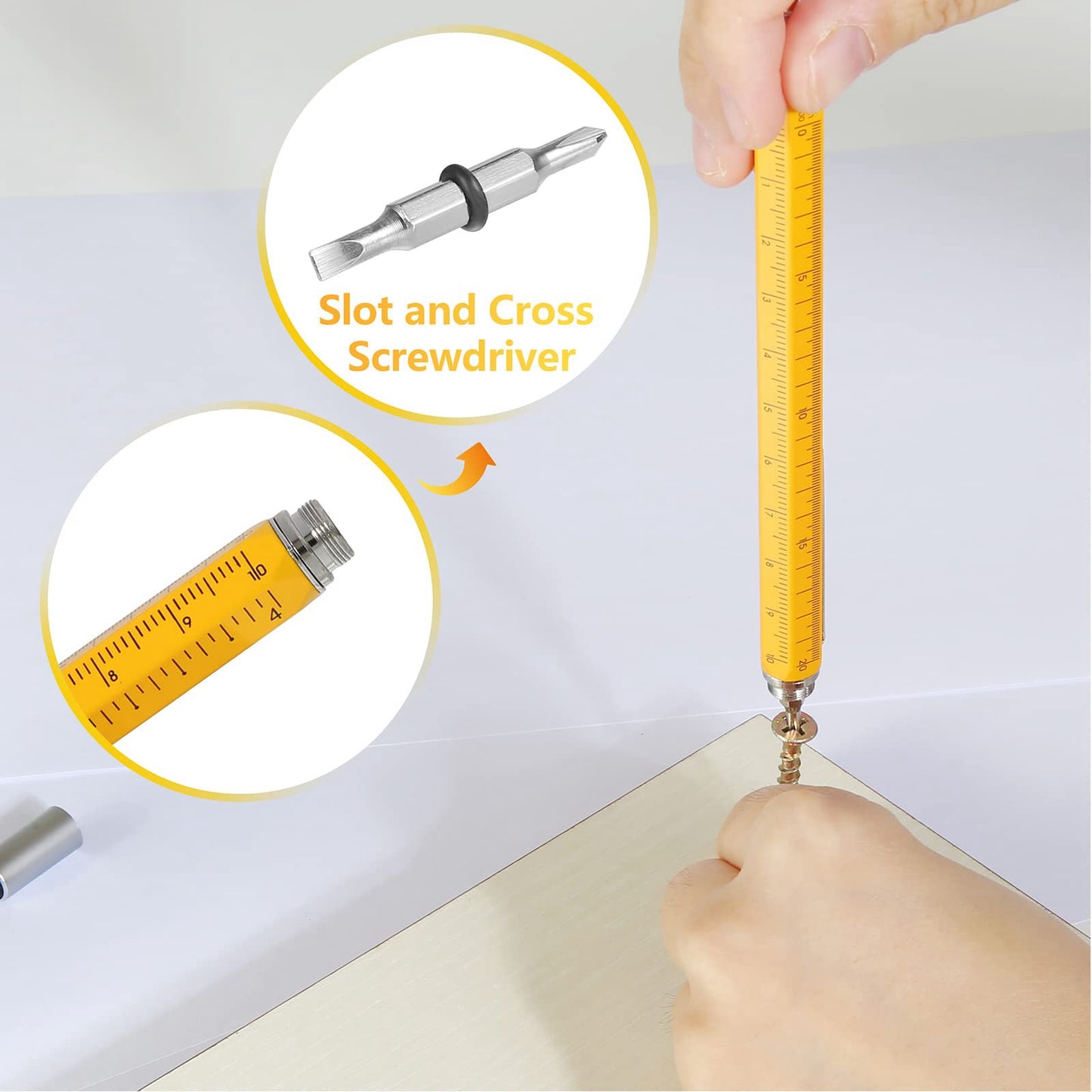 2Pcs / Set Multifunctional Tool Pen LED Light Bottle Opener Ruler Screwdriver Stylus 9-in-1 / 6-in-1 Metal Ballpoint Pen - Silver+Silver