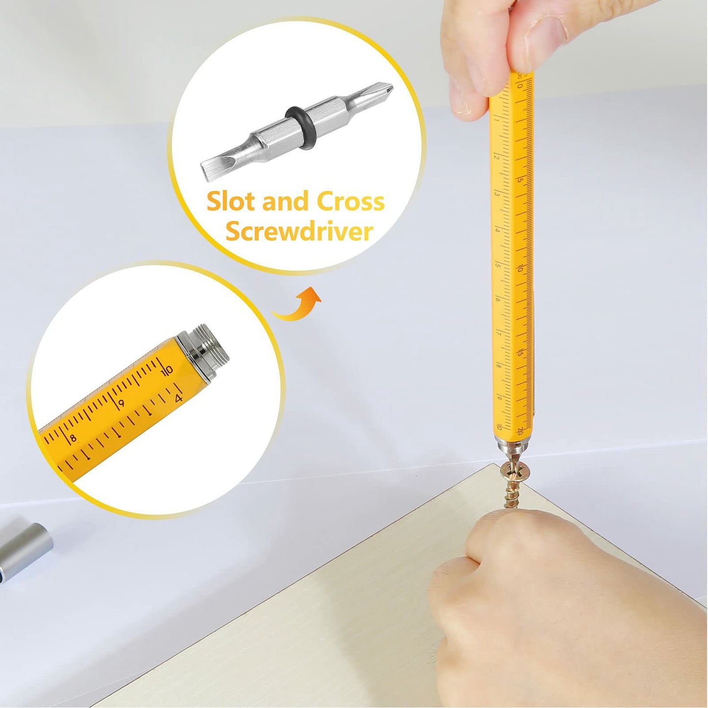 2Pcs / Set Multifunctional Tool Pen LED Light Bottle Opener Ruler Screwdriver Stylus 9-in-1 / 6-in-1 Metal Ballpoint Pen - Yellow+Black