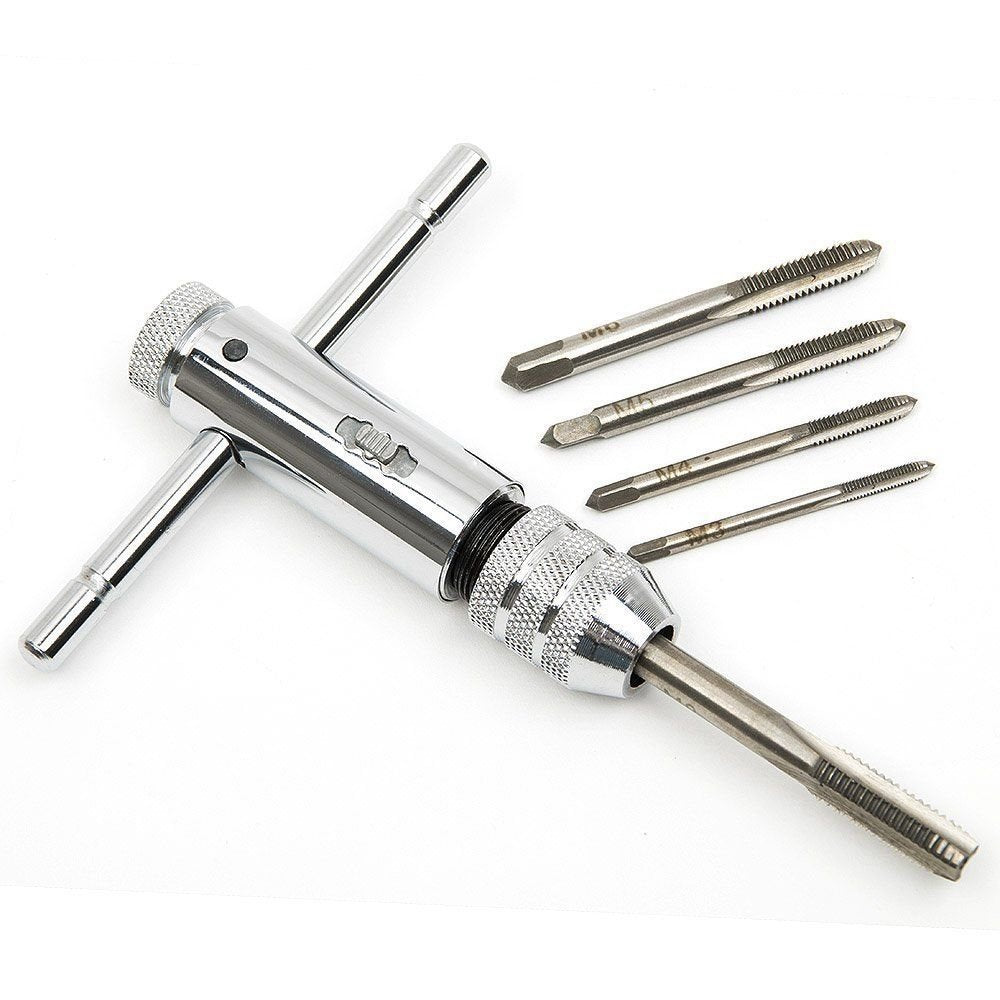 M3-M8 Adjustable T-Handle Ratchet Tap Wrench and Hand Tapping Accessories Kit Set