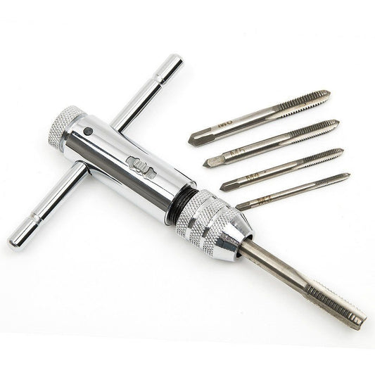 M3-M8 Adjustable T-Handle Ratchet Tap Wrench and Hand Tapping Accessories Kit Set