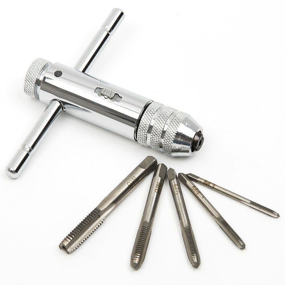 M3-M8 Adjustable T-Handle Ratchet Tap Wrench and Hand Tapping Accessories Kit Set