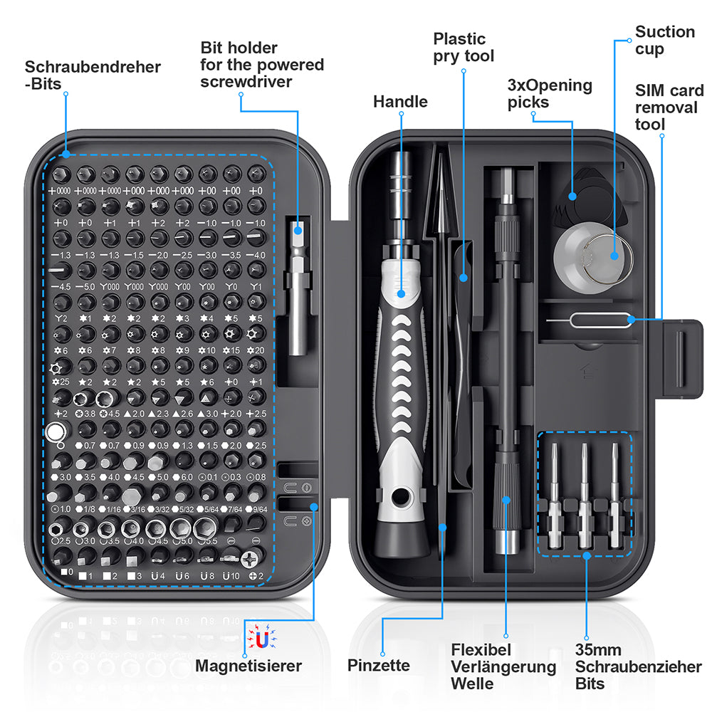 KS-840130 130Pcs Precision Screwdriver Set with 120 Bits Portable Handheld Screwdriver with Storage Box - Blue