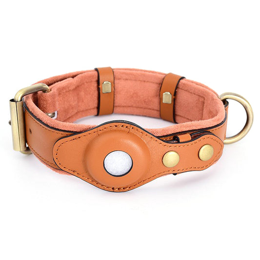 PU+Suede Leather Pet Collar Compatible with Apple AirTag Holder Anti-lost Dog Cat Tracker Locator, Size: S - Brown