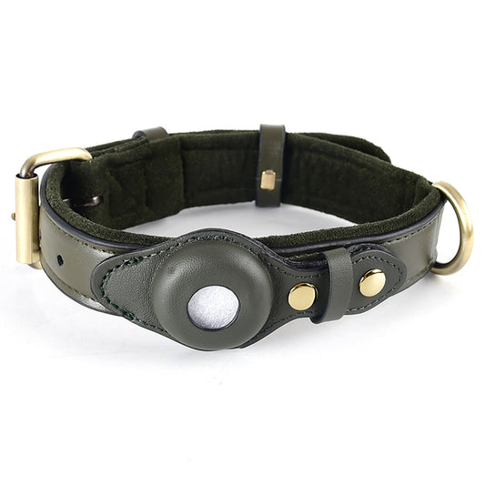 PU+Suede Leather Pet Collar Compatible with Apple AirTag Holder Anti-lost Dog Cat Tracker Locator, Size: S - Blackish Green