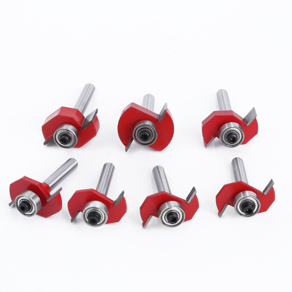 8Pcs 1 / 4&quot; Router Bit Set Alloy Shank T-Shape Milling Cutter Woodworking Tool Kit