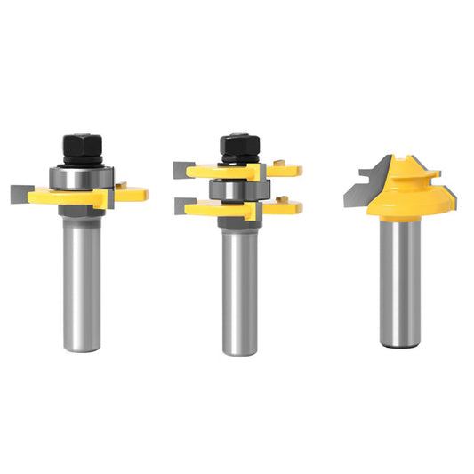 3Pcs Woodworking Router Bit Set 1 / 2inch Shank 3-Teeth T1 / 2x47+45-degree + 1 / 2x1-3 / 8 Groove Milling Cutter Tool for MDF, Wood