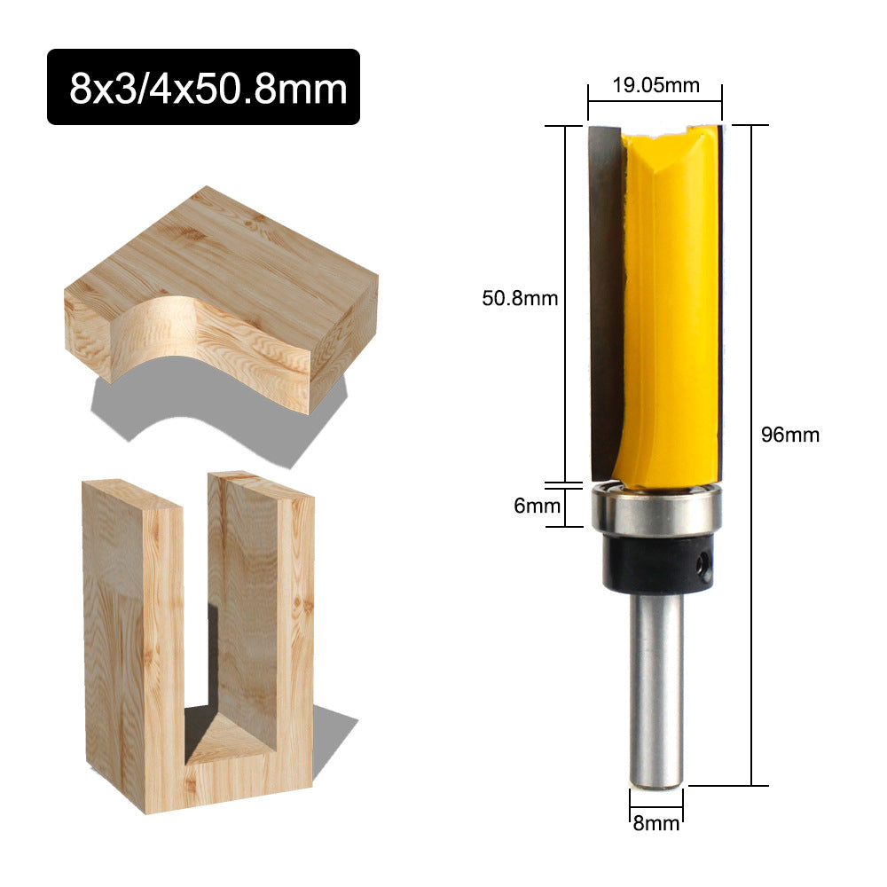 C08-013-081950 8x3 / 4x50.8mm Wood Template Trim Straight End Router Bit Woodworking Flush Trimming Cutter Tool with Bearing
