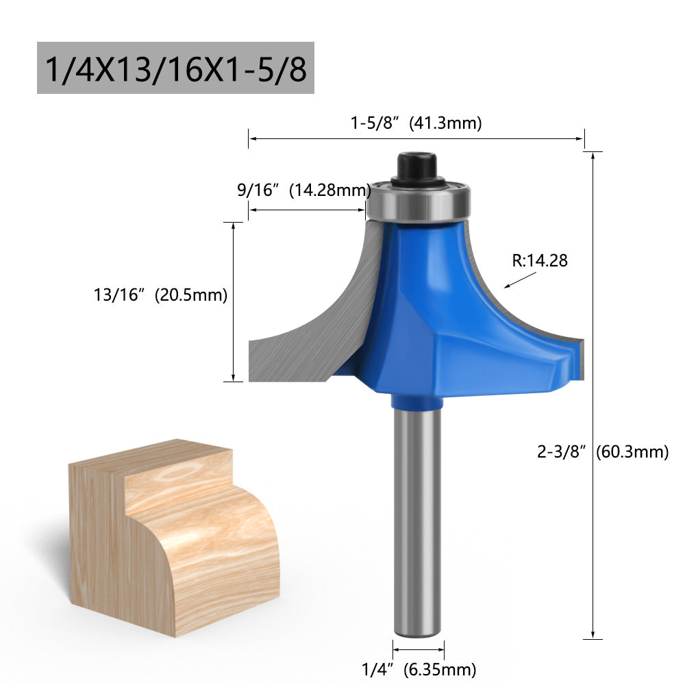 MC01035S41 1-5 / 8&quot; Width Woodworking Cutter Tool Round Over Bit 1 / 4 Inch Shank Milling Cutter Router Bit, with Storage Box