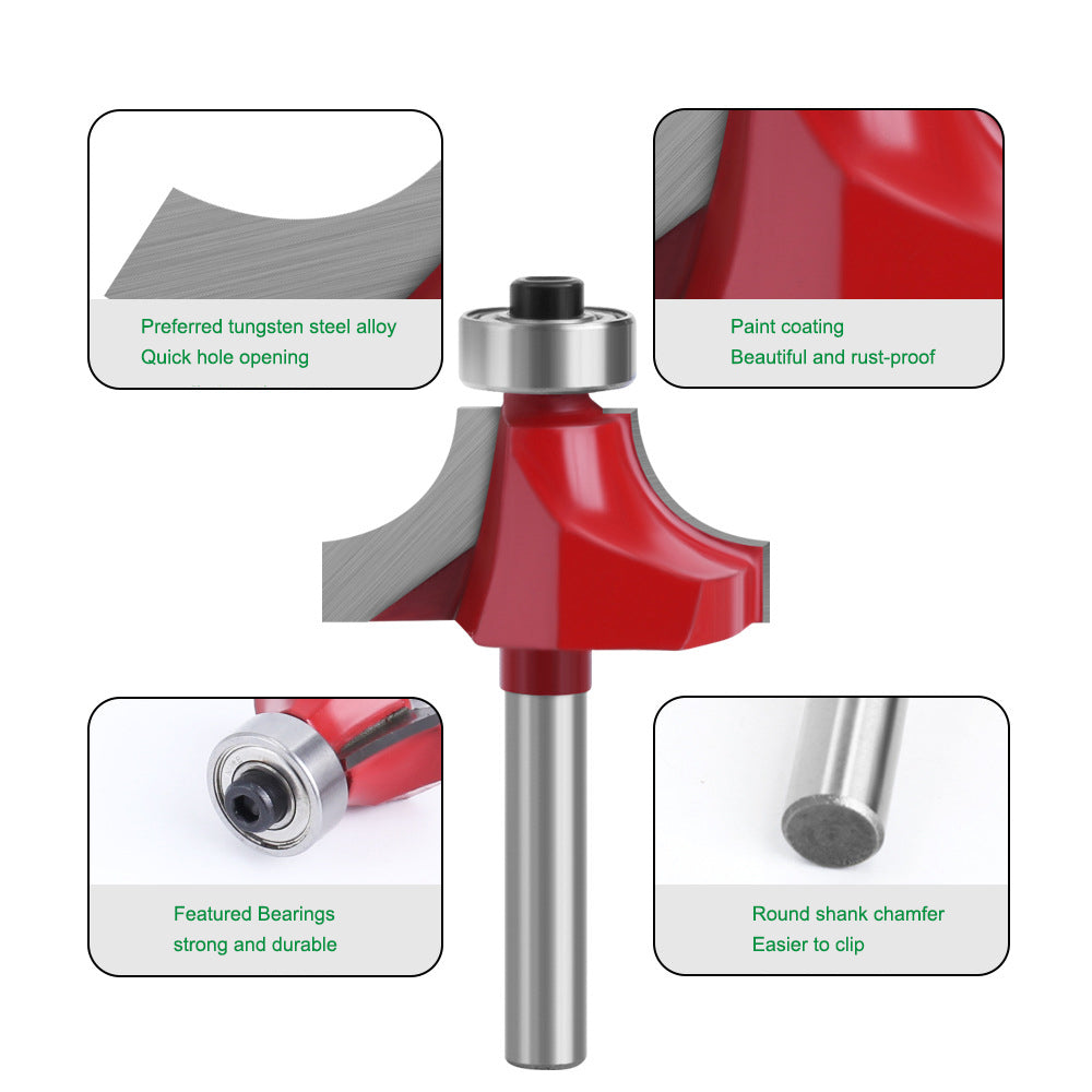 MC01035T9A 9PCS 1 / 4 Inch Shank Wood Trimming Milling Cutter Necking Tool Round Over Bit with Plastic Box