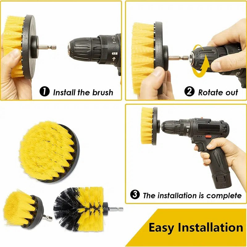 3Pcs / Set 2inch+3.5inch+4inch Power Drill Scrub Clean Brush Kit Electric Drill Replacement Brush Heads - Yellow