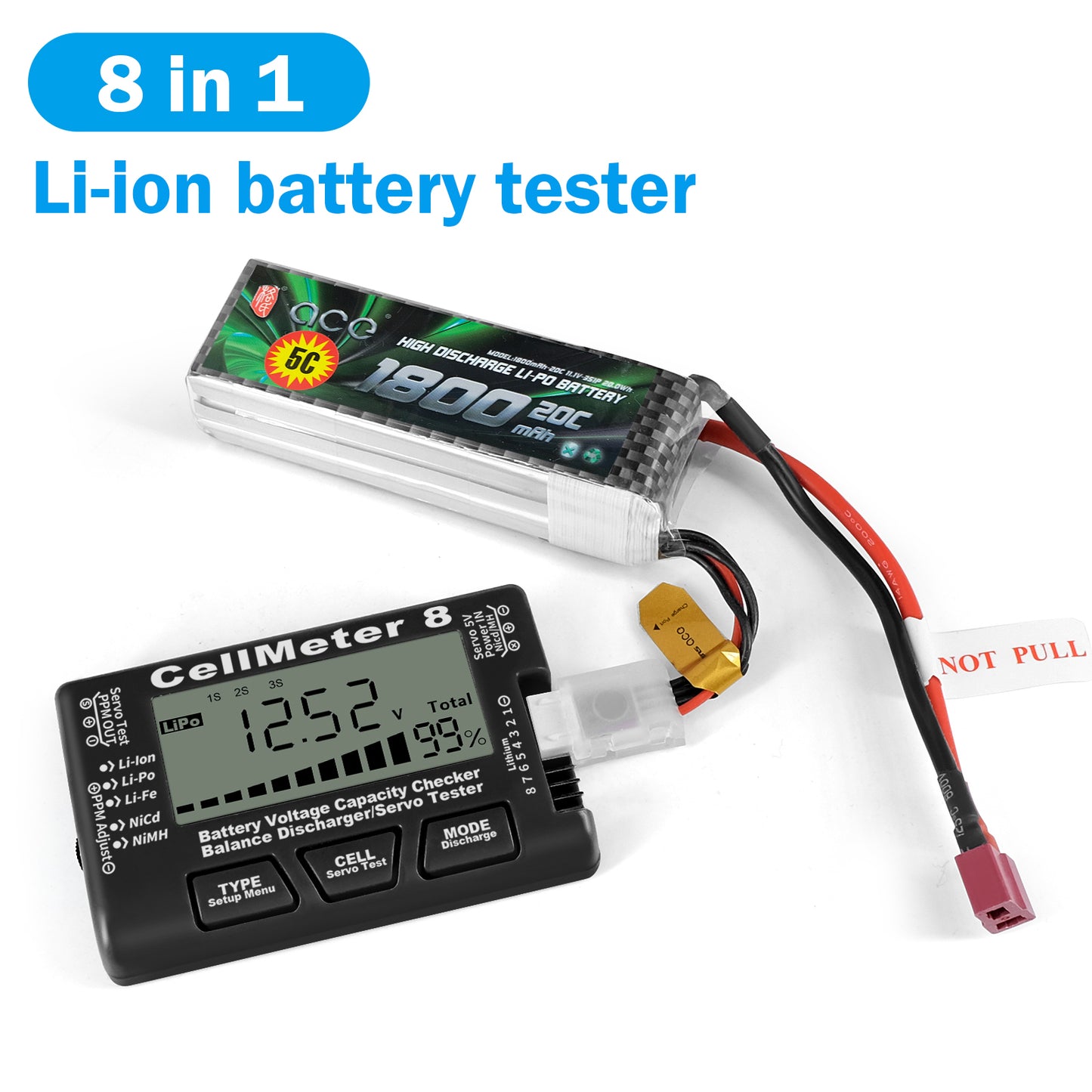 Cellmeter 8-in-1 Digital Battery Capacity Checker Controller Tester Voltage Tester for Li-Po Li-ion NiMH Nicd Cell Meter - Black