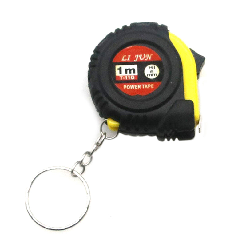 LI JUN 1m Measure Tape with Keychain Retractable Measuring Tool Pocket Woodworking Ruler - Yellow