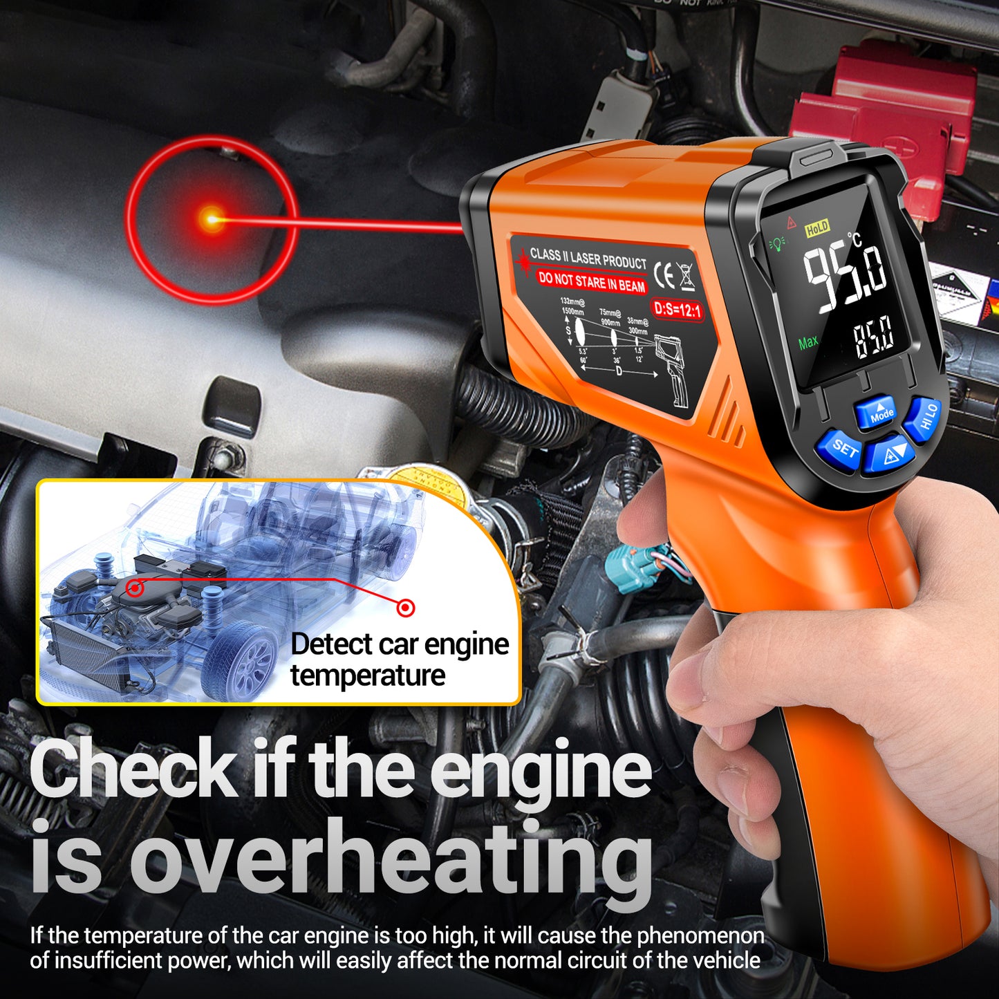 Aneng TH06 Digital Infrared Thermometer Temperature Gun -20 - 750 Degrees Celsius Handheld Non Contact Reverse Screen Industrial Tool - Orange