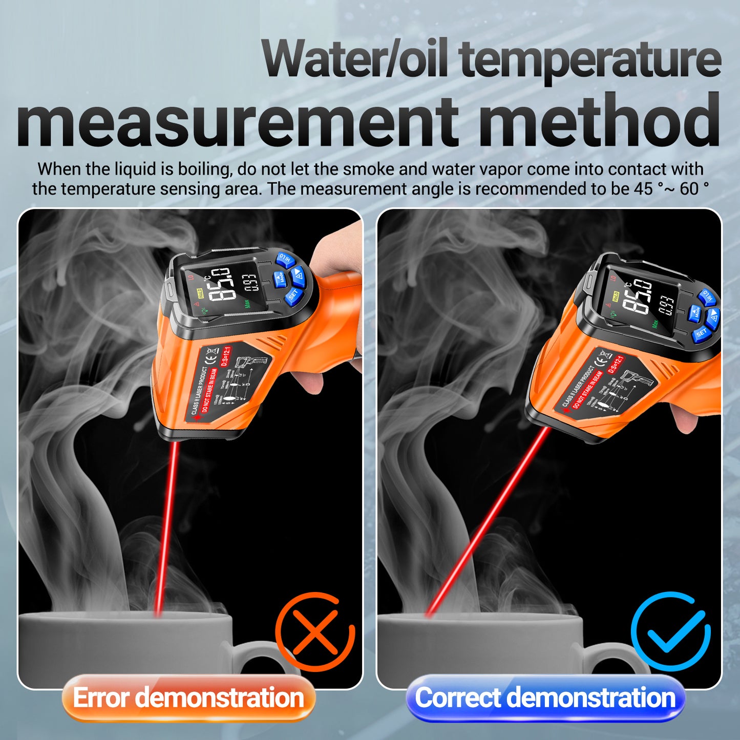 Aneng TH06 Digital Infrared Thermometer Temperature Gun -20 - 750 Degrees Celsius Handheld Non Contact Reverse Screen Industrial Tool - Orange