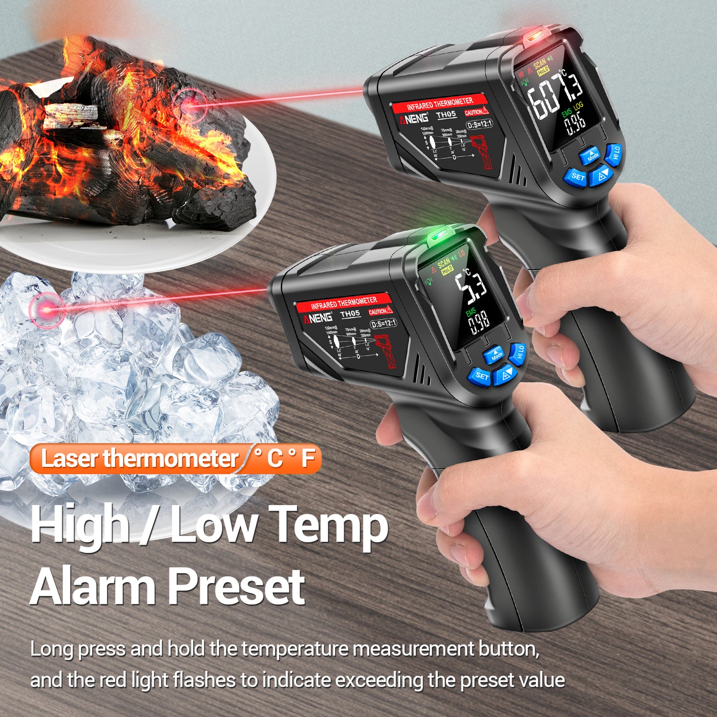 Aneng TH05 Portable Infrared Thermometers Handheld -20~650 Degree Temp Measurement with Digital Display - Black