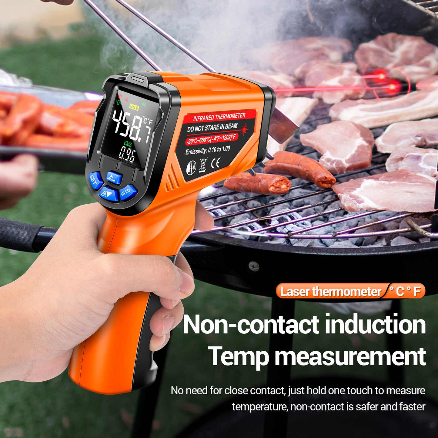 Aneng TH05 Portable Infrared Thermometers Handheld -20~650 Degree Temp Measurement with Digital Display - Orange