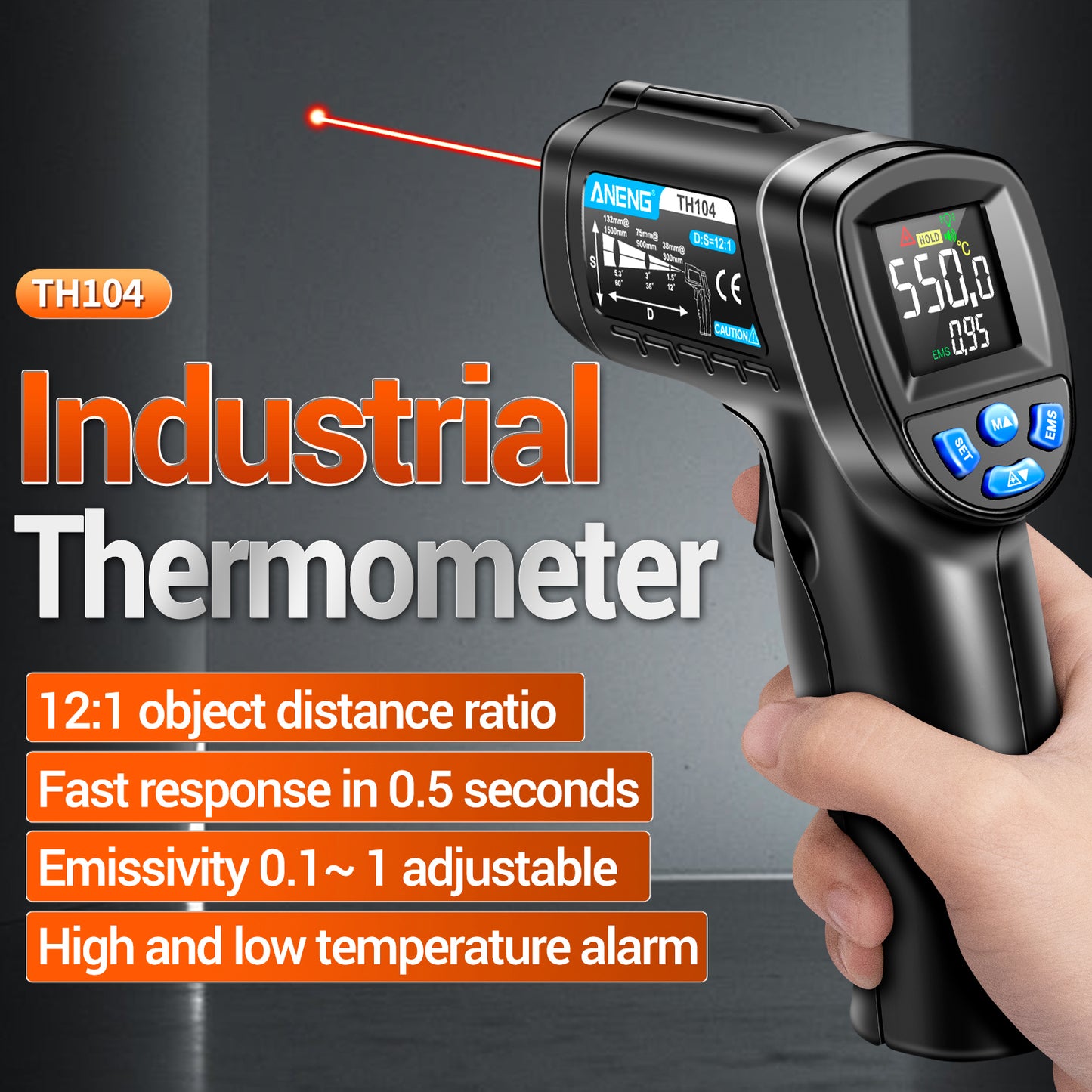 Aneng TH104 Color Display Infrared Thermometers Portable -50 to 550 Degree Temp Measurement for Industry, Kitchen