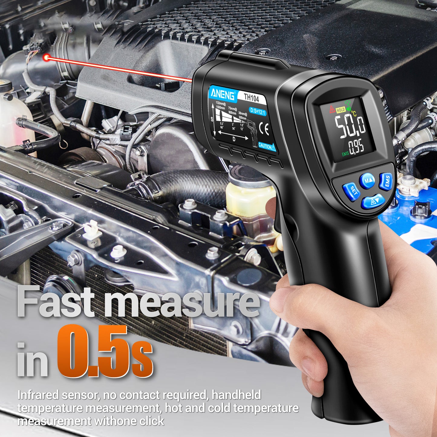 Aneng TH104 Color Display Infrared Thermometers Portable -50 to 550 Degree Temp Measurement for Industry, Kitchen