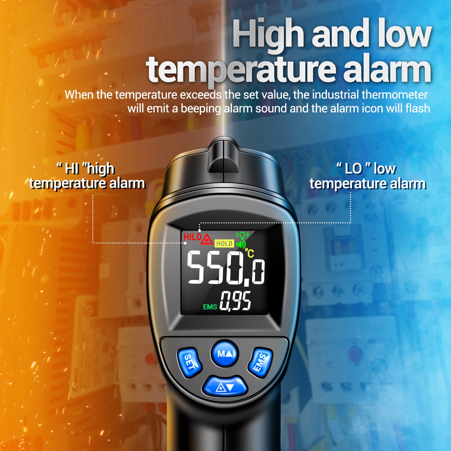Aneng TH104 Color Display Infrared Thermometers Portable -50 to 550 Degree Temp Measurement for Industry, Kitchen