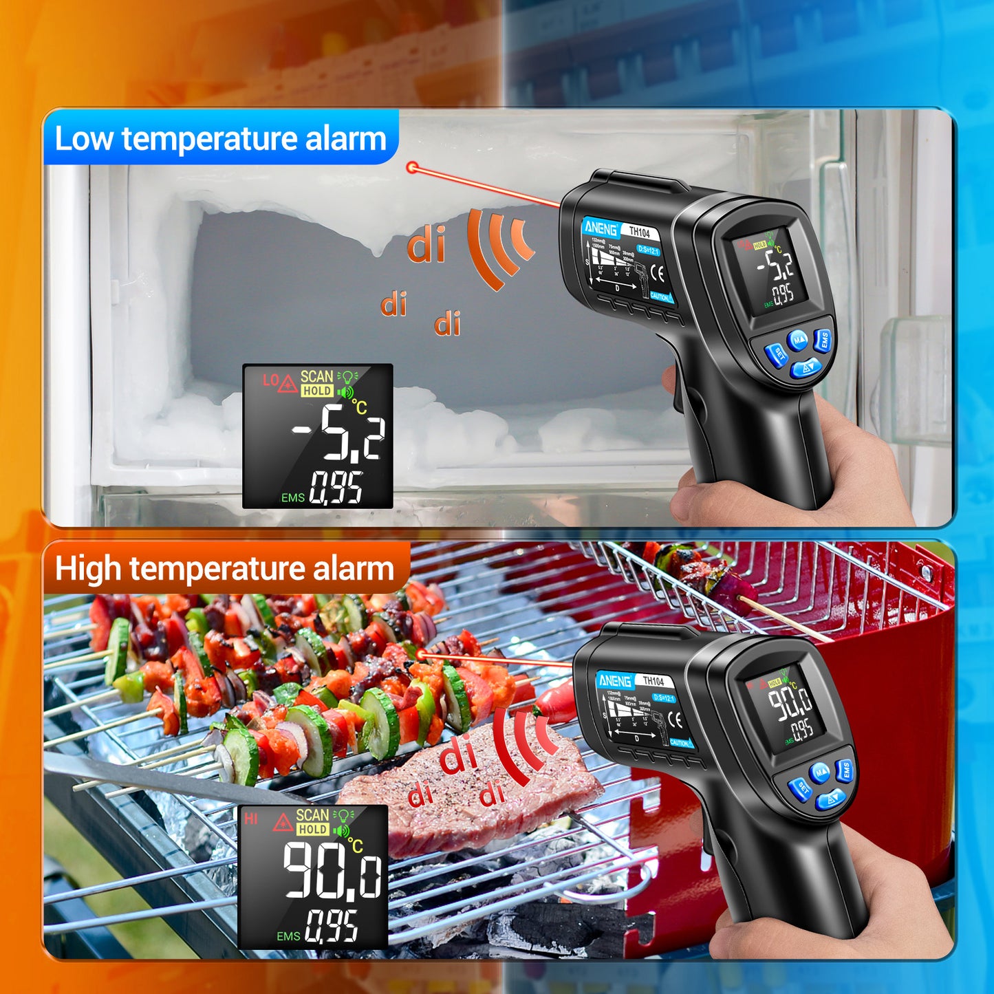 Aneng TH104 Color Display Infrared Thermometers Portable -50 to 550 Degree Temp Measurement for Industry, Kitchen