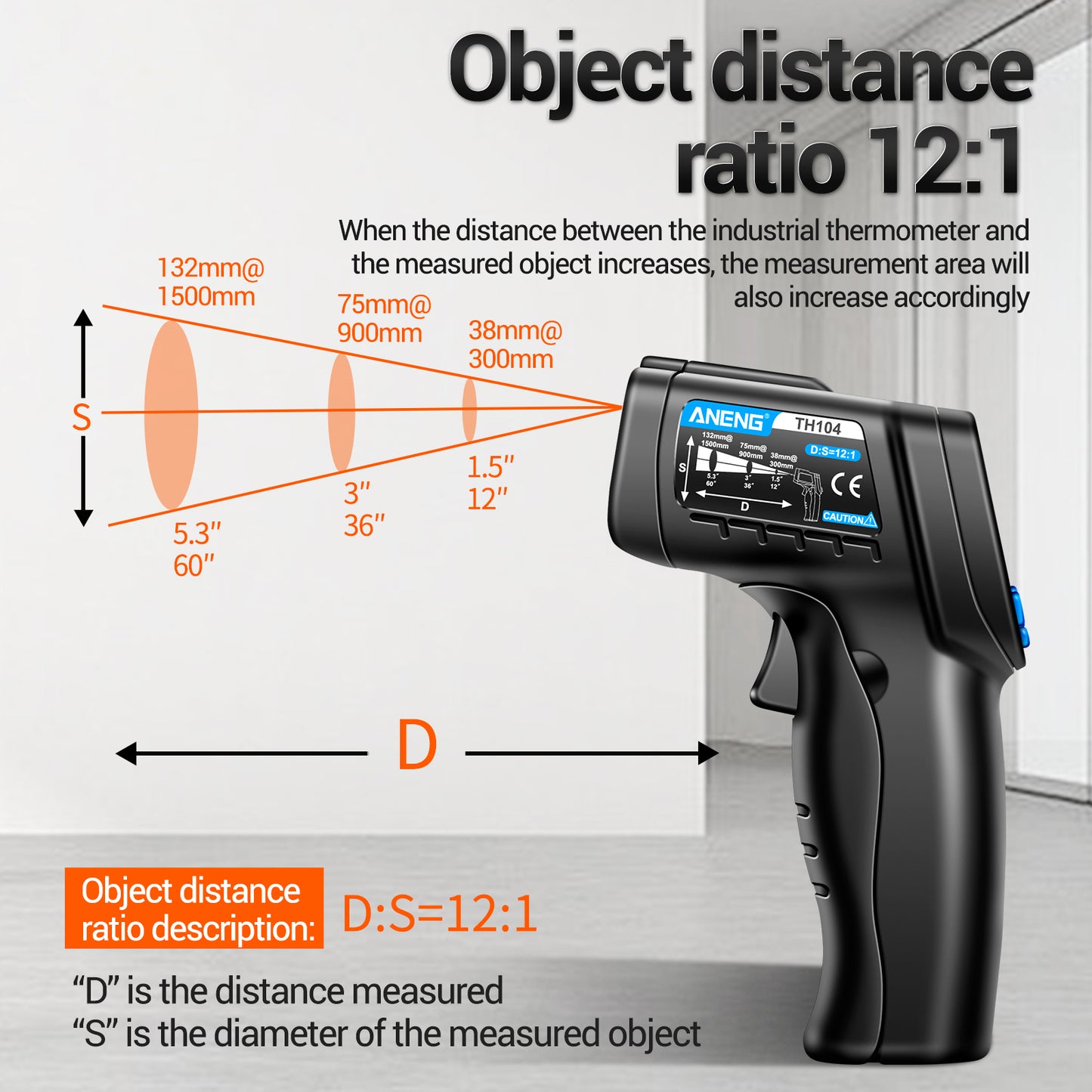 Aneng TH104 Color Display Infrared Thermometers Portable -50 to 550 Degree Temp Measurement for Industry, Kitchen
