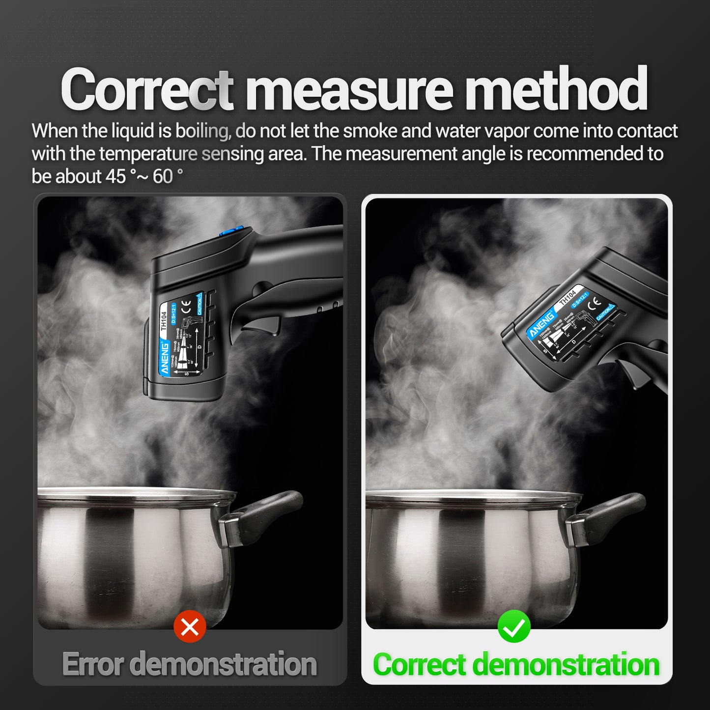 Aneng TH104 Color Display Infrared Thermometers Portable -50 to 550 Degree Temp Measurement for Industry, Kitchen