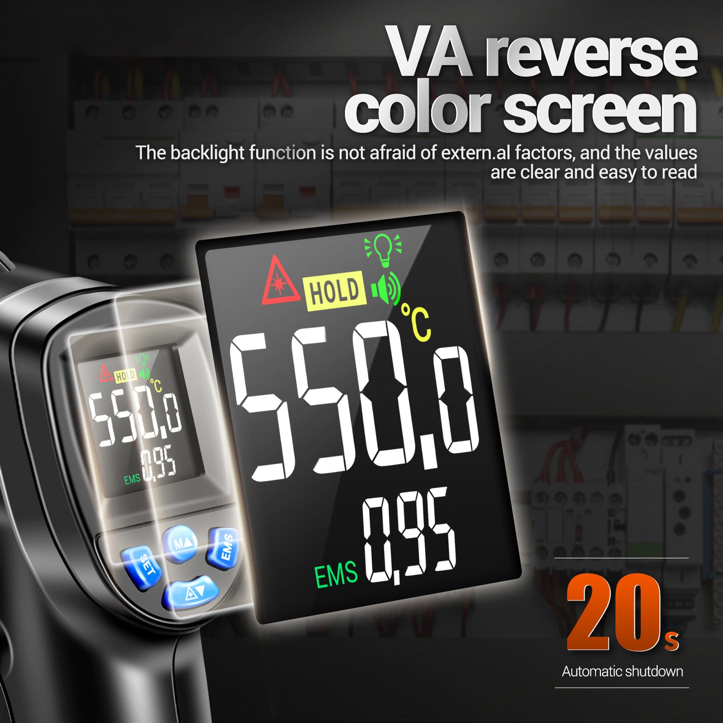 Aneng TH104 Color Display Infrared Thermometers Portable -50 to 550 Degree Temp Measurement for Industry, Kitchen