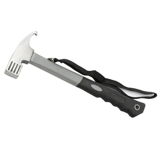 Camping Hammer Heavy Duty with Tent Stake Remover Steel Tent Hammer TPR Covered Handle Tent Mallet with Holding Strap - Grey