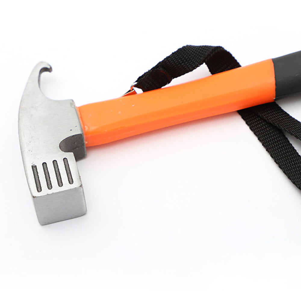 Camping Hammer Heavy Duty with Tent Stake Remover Steel Tent Hammer TPR Covered Handle Tent Mallet with Holding Strap - Orange
