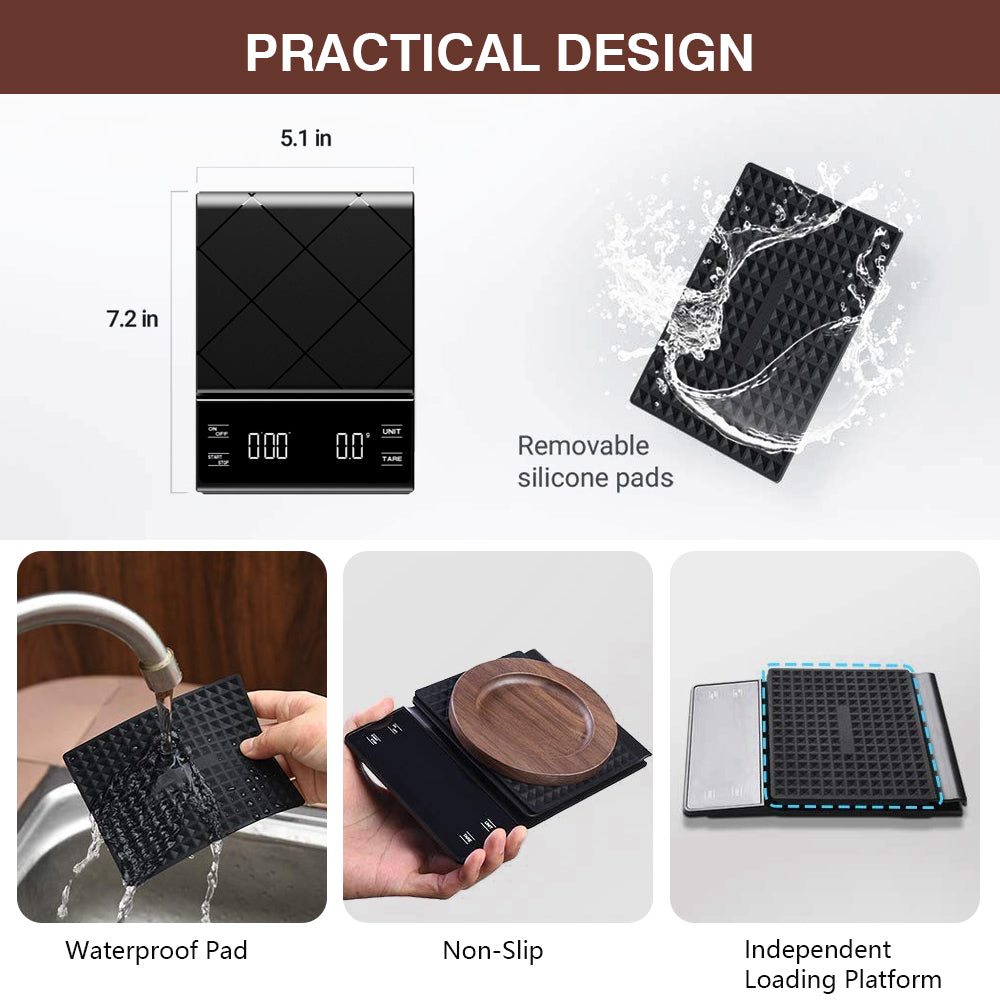 6012 0.3-3000g Accurate Kitchen Digital Coffee Scale Home Battery Powered LCD Display Cooking Baking Food Scale with Timer Function