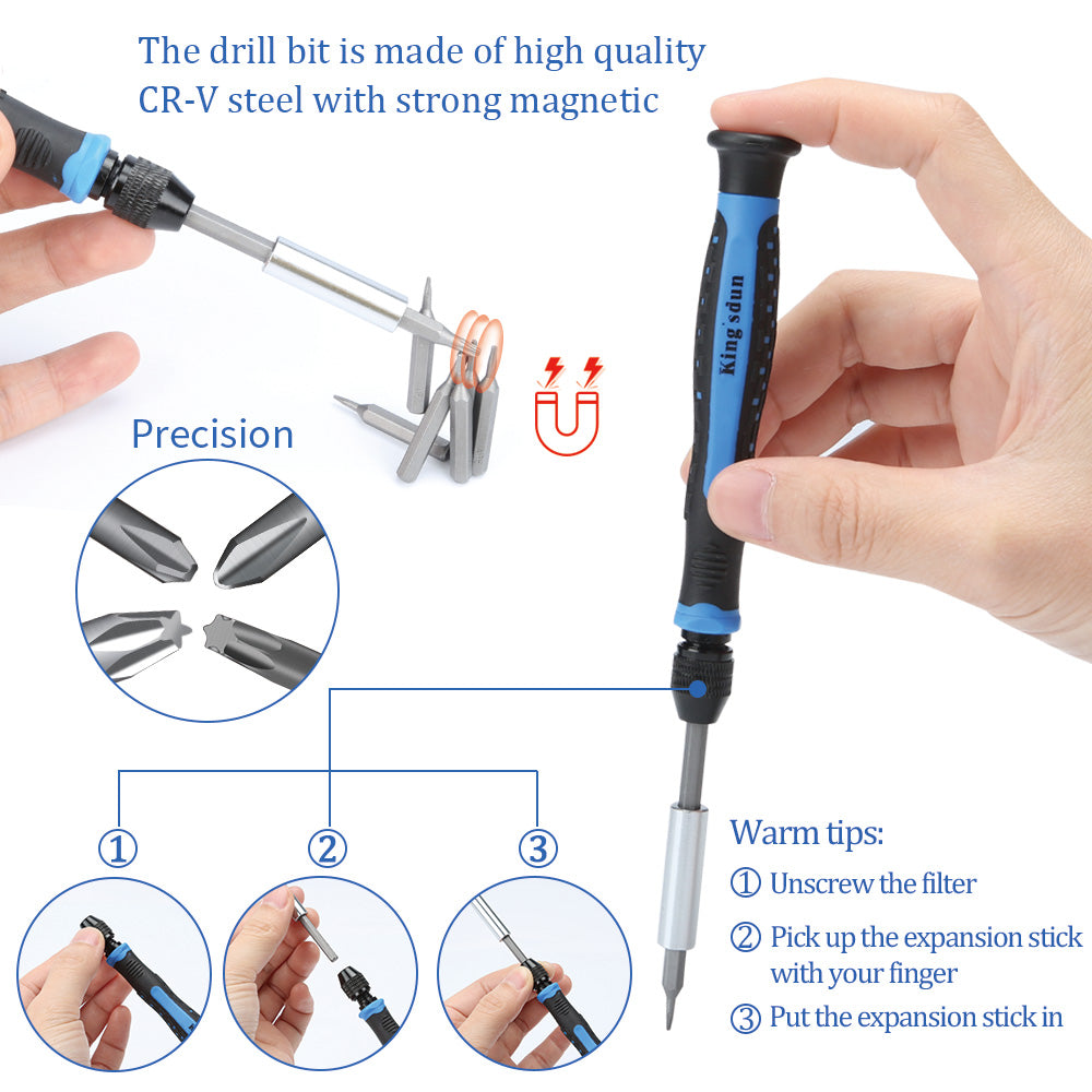 KING&#39;SDUN KS-840126 117Pcs Precision Screwdriver Set with 108-Bits / Magnetizer Portable Repair Tool Kit for Watches, Cameras