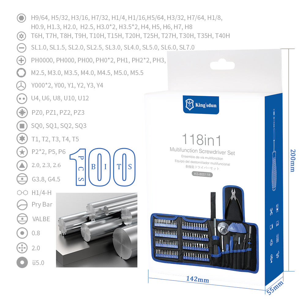 KING&#39;SDUN KS-840126 117Pcs Precision Screwdriver Set with 108-Bits / Magnetizer Portable Repair Tool Kit for Watches, Cameras