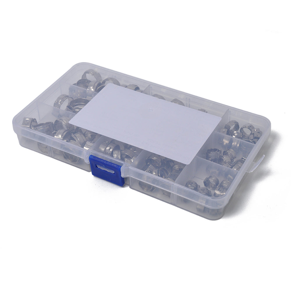 100PCS Hose Ring Clamps Adjustable Pipe Tube Clamps 304 Stainless Steel Hose Clips with Plastic Box