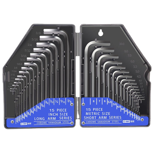 C260911 30Pcs Allen Wrench Hex Key Set with Case CR-V Steel Metric Imperial Hand Repair Tools