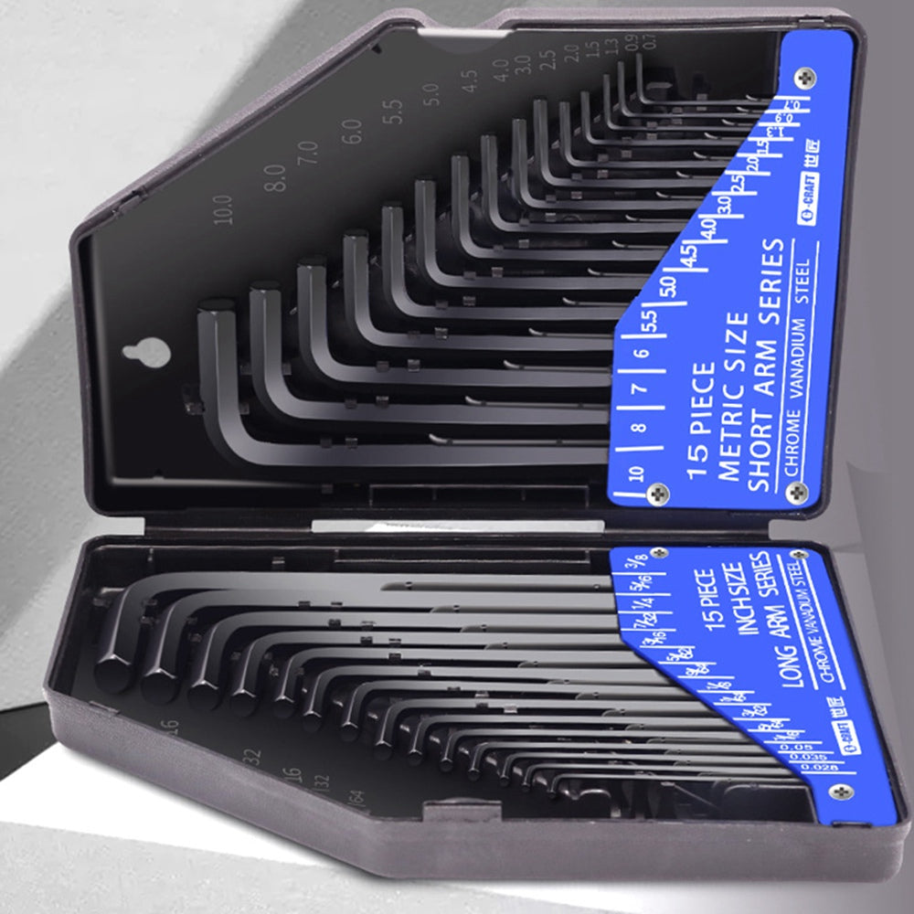 C260911 30Pcs Allen Wrench Hex Key Set with Case CR-V Steel Metric Imperial Hand Repair Tools