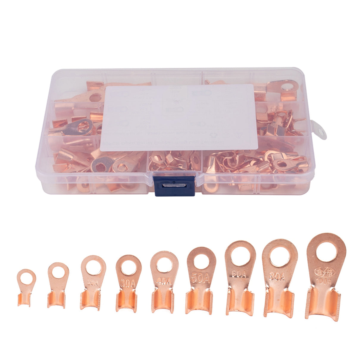 A2962 100Pcs 5A / 10A / 20A / 30A / 40A / 50A / 60A / 80A / 100A Open Barrel Terminals Cable Lugs Wire Crimp Copper Terminal Connectors