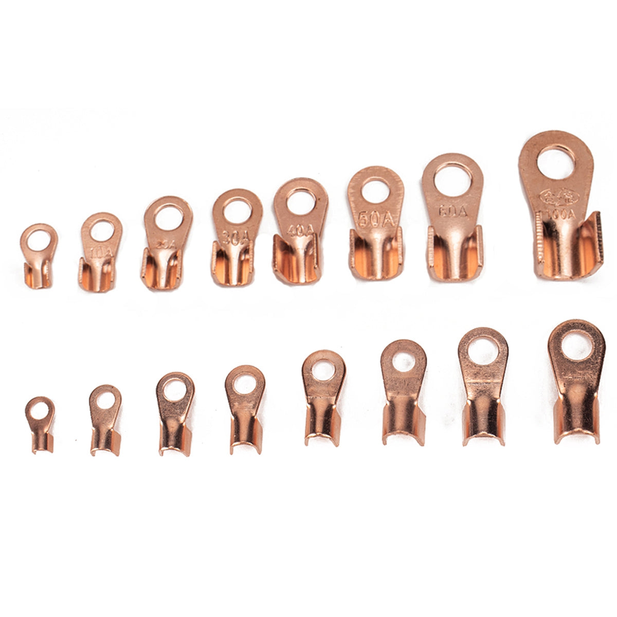 A2967 245Pcs / Set 5A / 10A / 20A / 30A / 40A / 50A / 60A / 100A Open Barrel Wire Crimp Lugs Copper Terminals Heat Shrink Tubing Assortment Kit with Storage Box