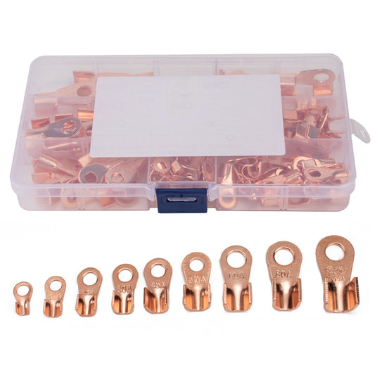 A2963 120Pcs 5A  /  10A  /  20A  /  30A  /  40A  /  50A  /  60A  /  80A  /  100A Open Barrel Terminals Set Wire Crimp Cable Lugs Copper Terminal Connectors with Storage Box