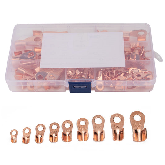 A2964 140Pcs 5A / 10A / 20A / 30A / 40A / 50A / 60A / 80A / 100A Open Barrel Terminals Set Wire Crimp Cable Lugs Copper Terminal Connectors with Storage Box