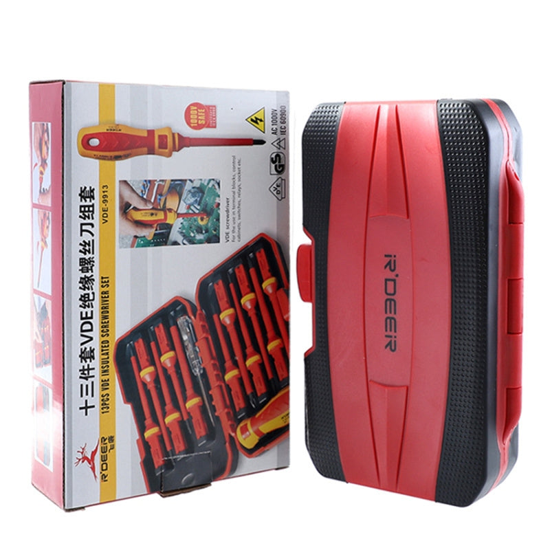 RDEER VDE-9913 13-in-1 Insulated Screwdriver Set Portable Screwdriver Electrician Tools with Pen Tester