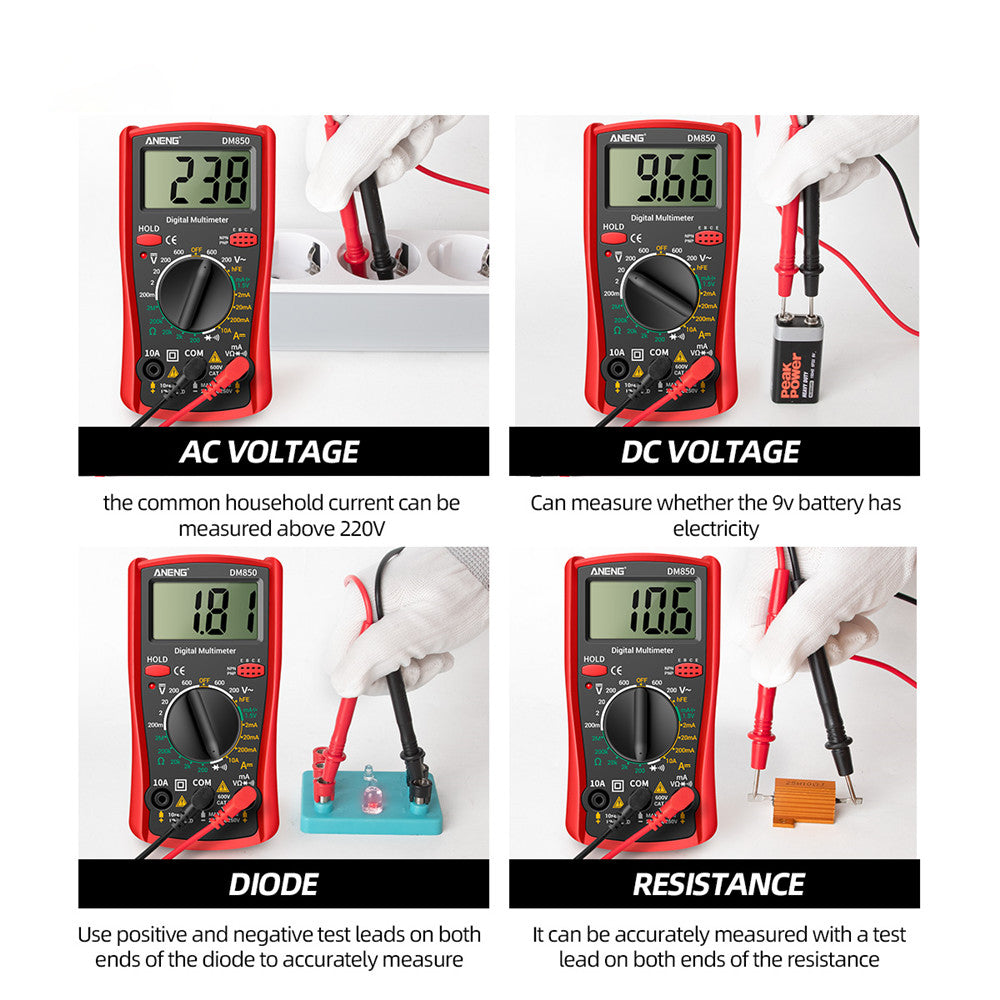Aneng DM850 Professional Electric Multimeter 1999 Counts Digital Multimeter Tester Current Voltmeter Ammeter - Red