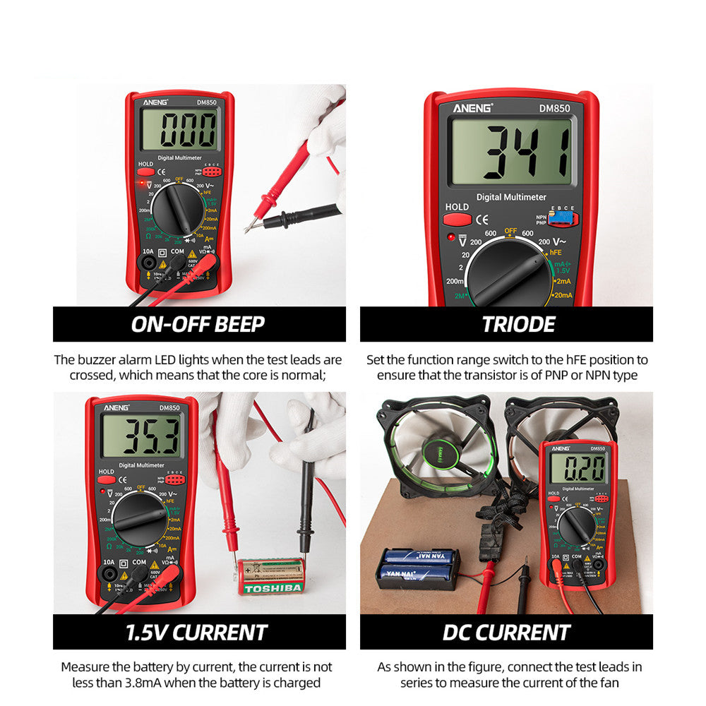 Aneng DM850 Professional Electric Multimeter 1999 Counts Digital Multimeter Tester Current Voltmeter Ammeter - Red