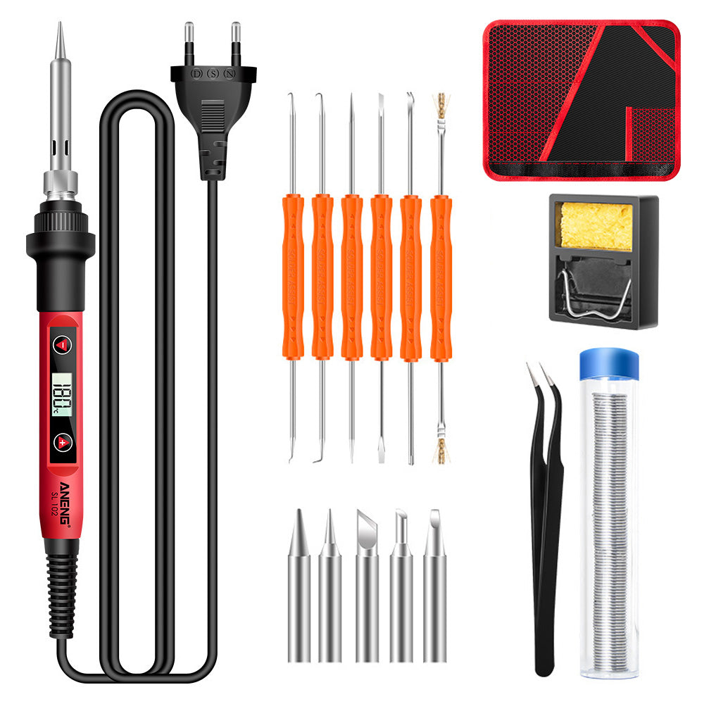 Aneng SL102 17Pcs Adjustable 60W Electric Soldering Iron Kit with Replaceable Welding Head Electronic Repair Set - EU Plug