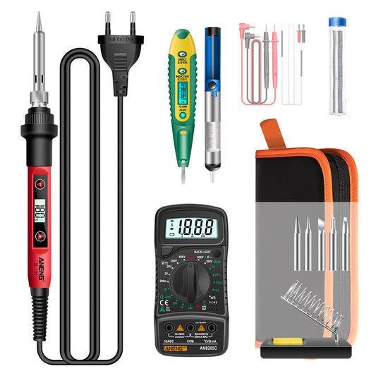 Aneng SL102 16Pcs 60W Adjustable Temperature Soldering Welding Iron Tools Kit with Digital Multimeter - EU Plug