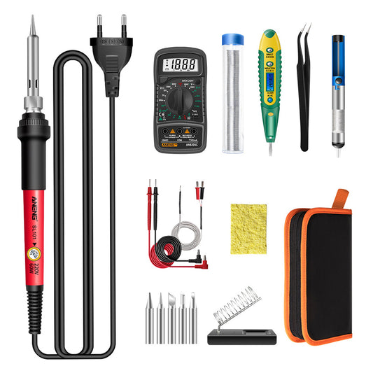 Aneng SL101 16Pcs Adjustable Temperature 60W Electric Soldering Iron Kit with Replaceable Welding Head Electronic Repair Set - EU Plug