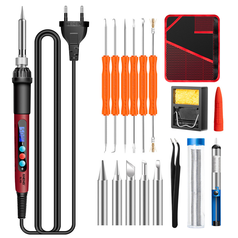 Aneng SL103 18Pcs 60W LCD Display Electric Soldering Iron Kit with Adjustable Temperature Function - EU Plug